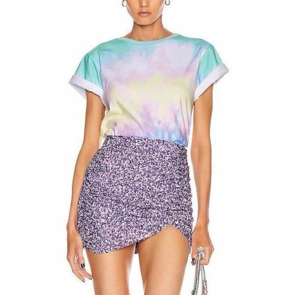 Retrofete sequin mini skirt with tie dye shirt